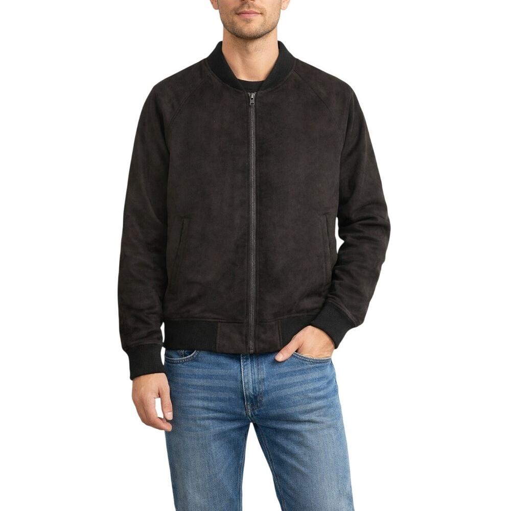 1990s Vintage Decree Faux Brown Leather Suede Bomber Jacket Size Small